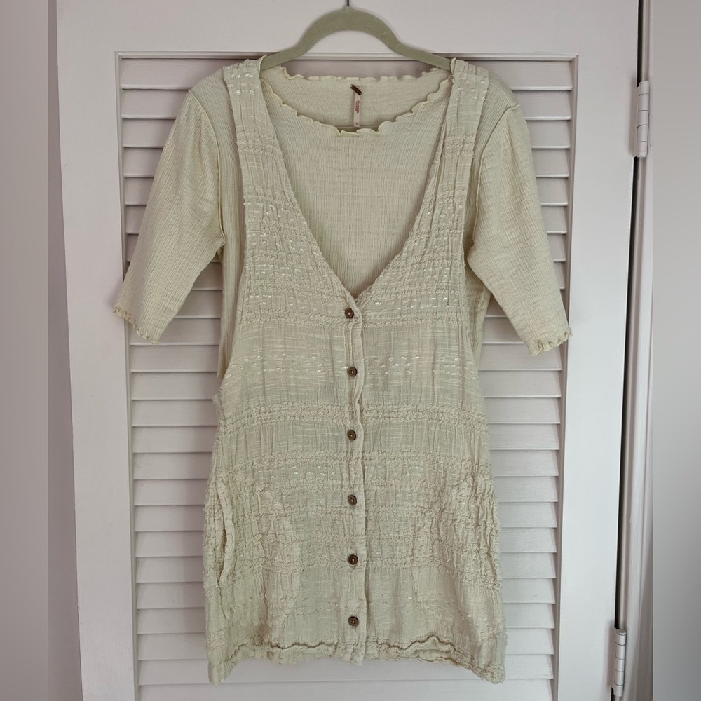 Free People Cream Button-Down Dress and Undershirt Set